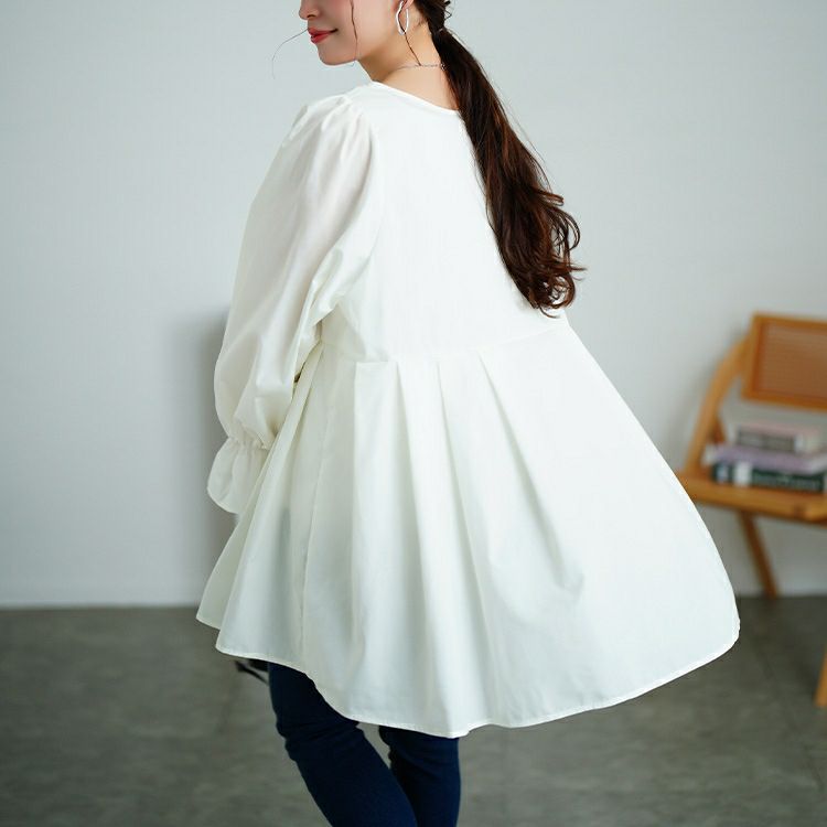 大きいサイズ レディース キャンディスリーブタック切り替えチュニック