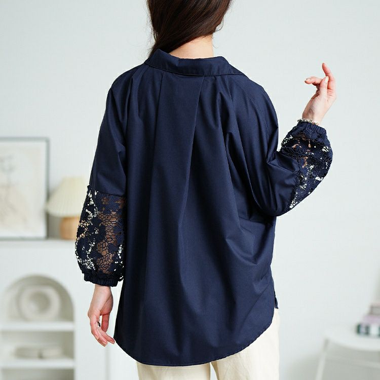 大きいサイズ レディース 花柄レース切り替えバルーンスリーブシャツ　jp527 【メール便可】