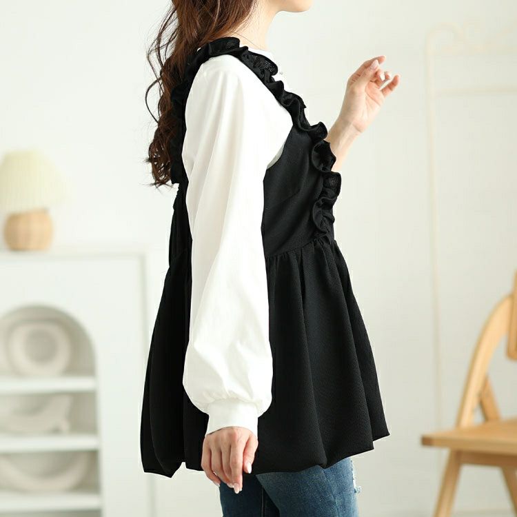 大きいサイズ レディース フリル肩紐バルーンペプラムキャミソール