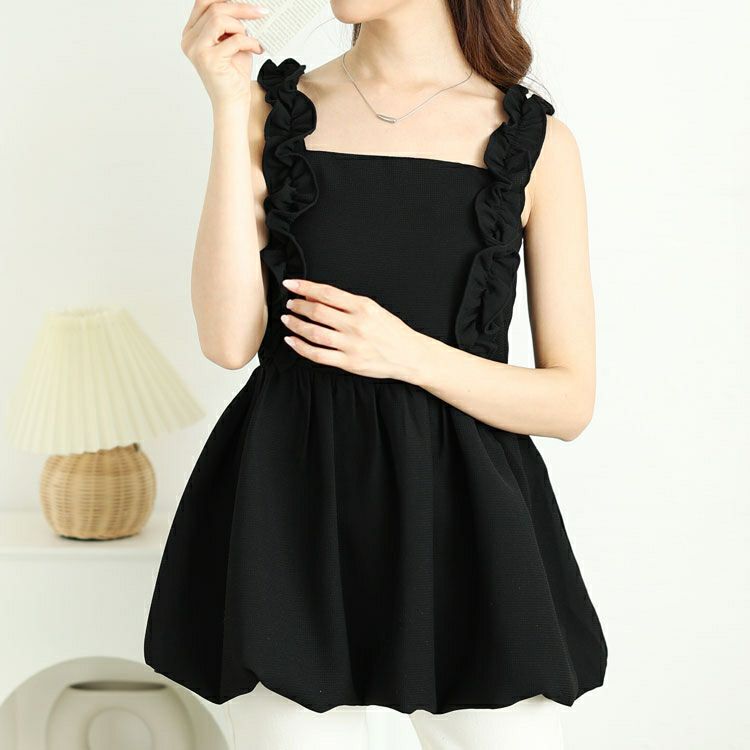 大きいサイズ レディース フリル肩紐バルーンペプラムキャミソール　jp531