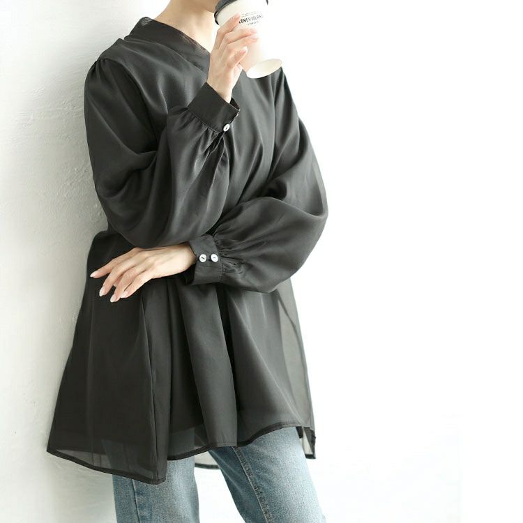 大きいサイズ レディース バックリボンオーガンジーチュニック　jp533 【メール便可】
