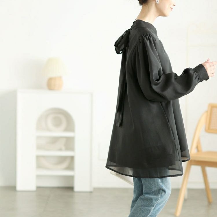 大きいサイズ レディース バックリボンオーガンジーチュニック　jp533 【メール便可】