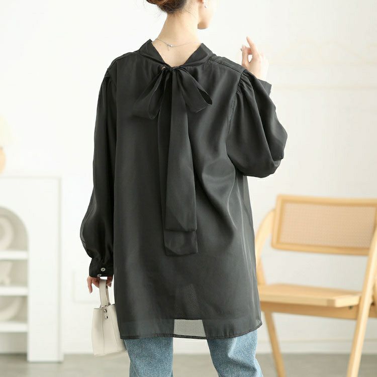 大きいサイズ レディース バックリボンオーガンジーチュニック　jp533 【メール便可】