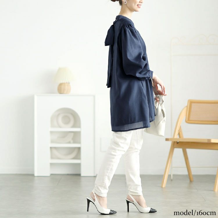 大きいサイズ レディース バックリボンオーガンジーチュニック　jp533 【メール便可】