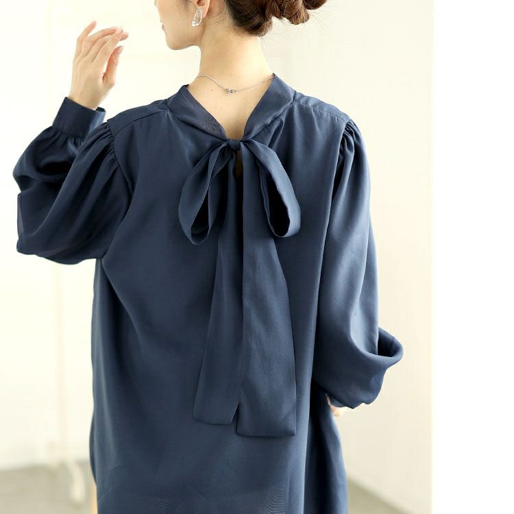 大きいサイズ レディース バックリボンオーガンジーチュニック　jp533 【メール便可】