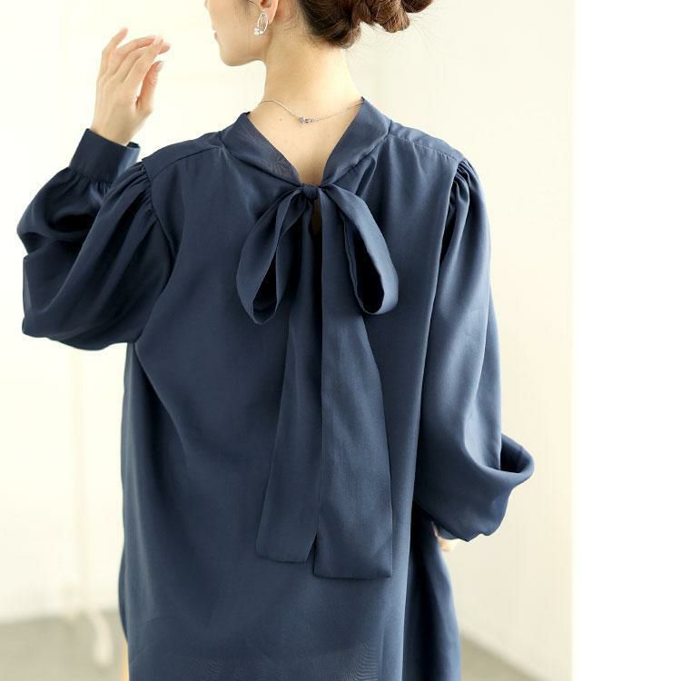 大きいサイズ レディース バックリボンオーガンジーチュニック　jp533 【メール便可】 ブルー