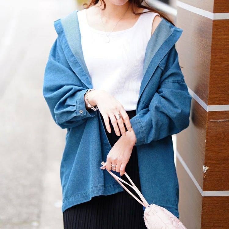 大きいサイズ レディース ビッグポケットオーバーサイズデニムシャツ　plan-381004