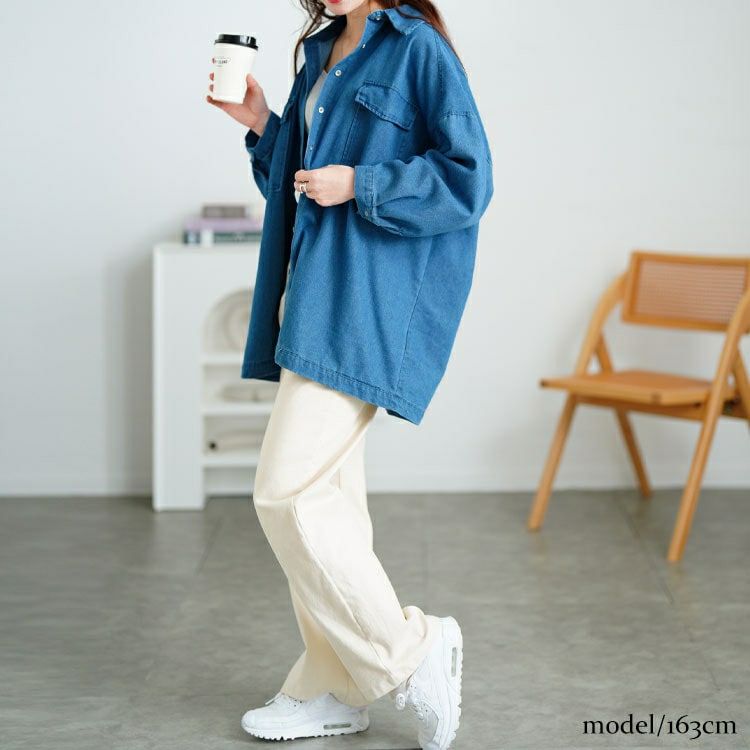 大きいサイズ レディース ビッグポケットオーバーサイズデニムシャツ　plan-381004