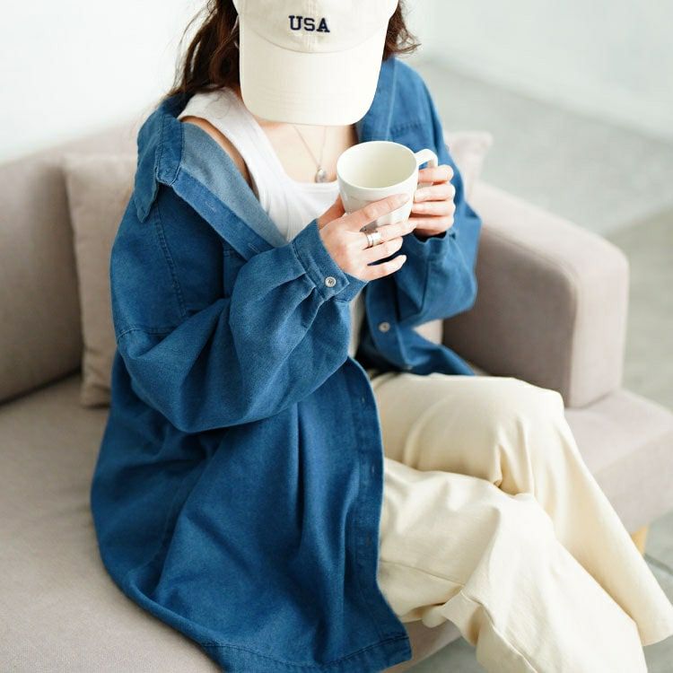 大きいサイズ レディース ビッグポケットオーバーサイズデニムシャツ　plan-381004