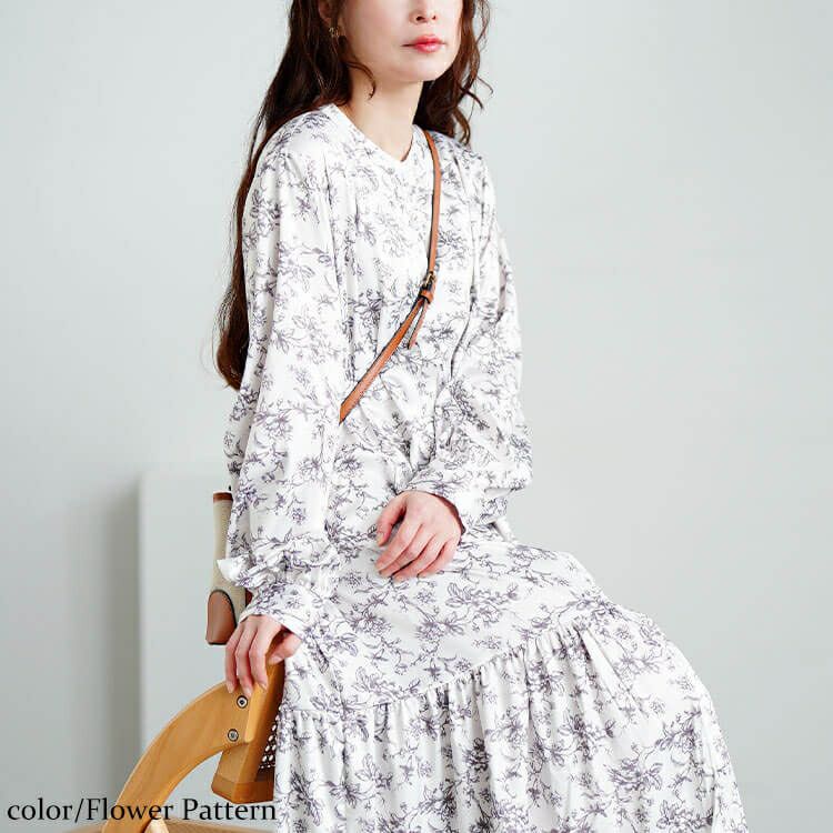 大きいサイズ レディース モノトーンプリントティアードワンピース　plan-371001 【メール便可】