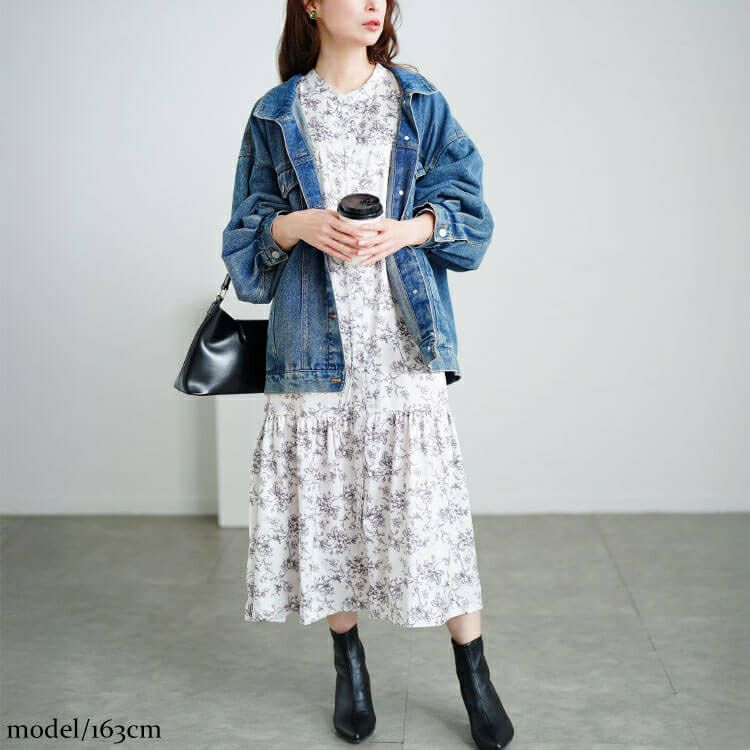 大きいサイズ レディース モノトーンプリントティアードワンピース　plan-371001 【メール便可】