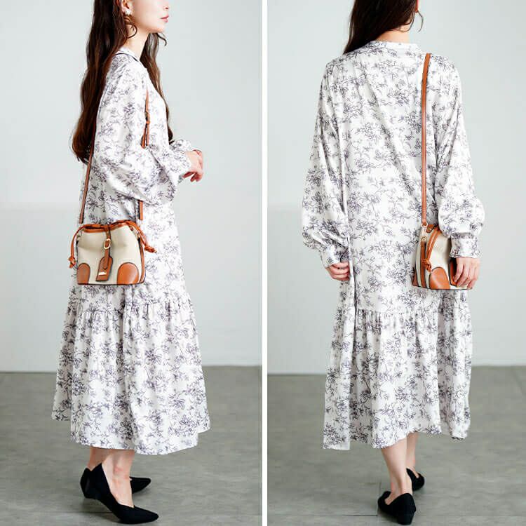 大きいサイズ レディース モノトーンプリントティアードワンピース　plan-371001 【メール便可】