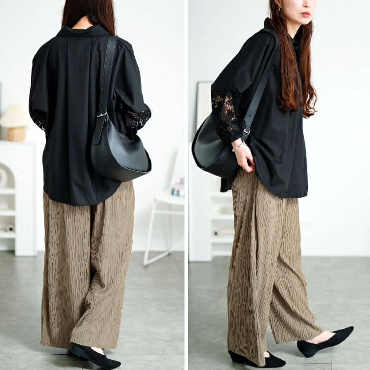 大きいサイズ レディース ウェーブプリーツワイドパンツ　plan-471006