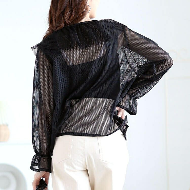 大きいサイズ レディース フレアカラーメッシュカーディガン　cpdai-659561 【メール便可】