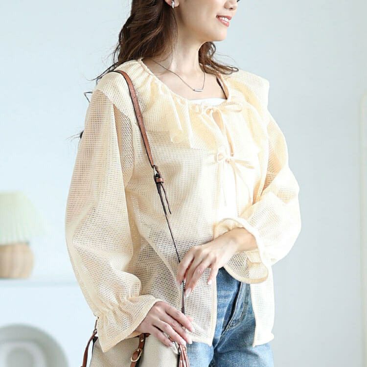 大きいサイズ レディース フレアカラーメッシュカーディガン　cpdai-659561 【メール便可】