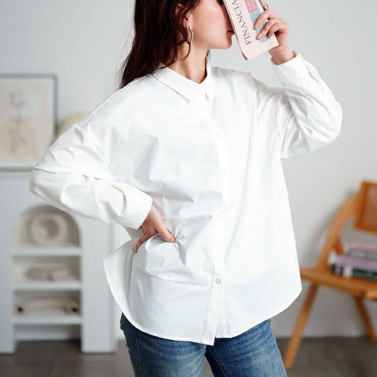 大きいサイズ レディース キテ楽ウエストメイクシャツ　cpdai-640700 【メール便可】