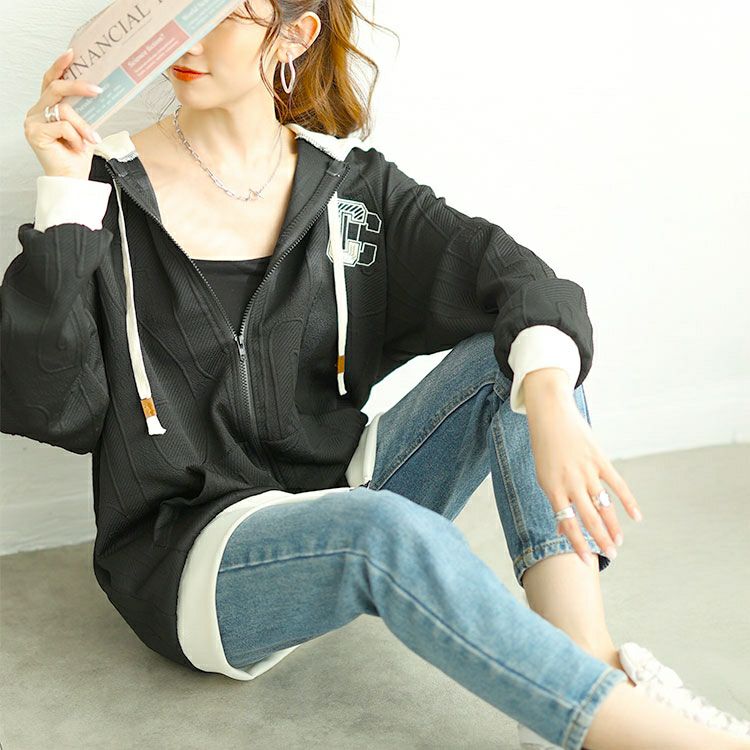 大きいサイズ レディース バックロゴジップアップパーカー　goldy-1649