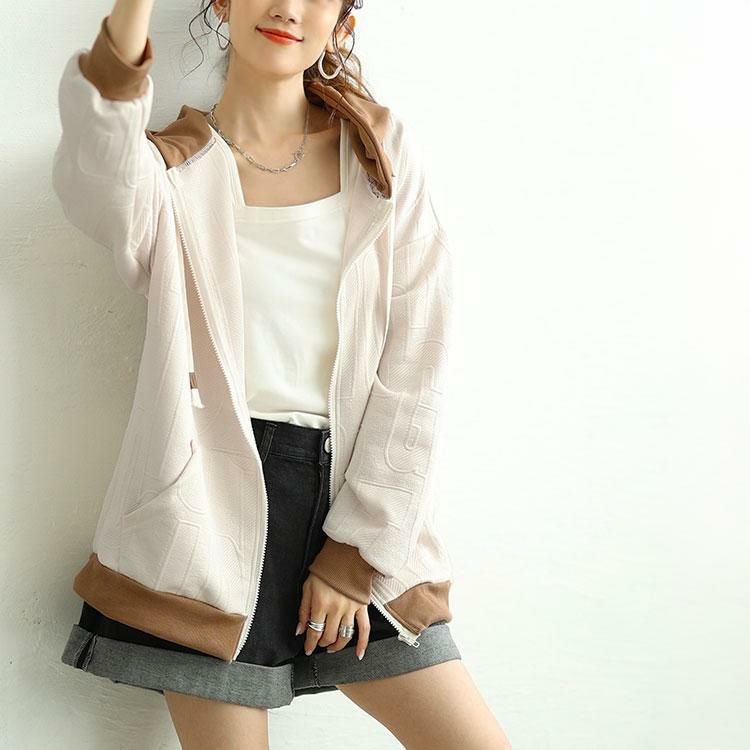 大きいサイズ レディース バックロゴジップアップパーカー　goldy-1649 ベージュ