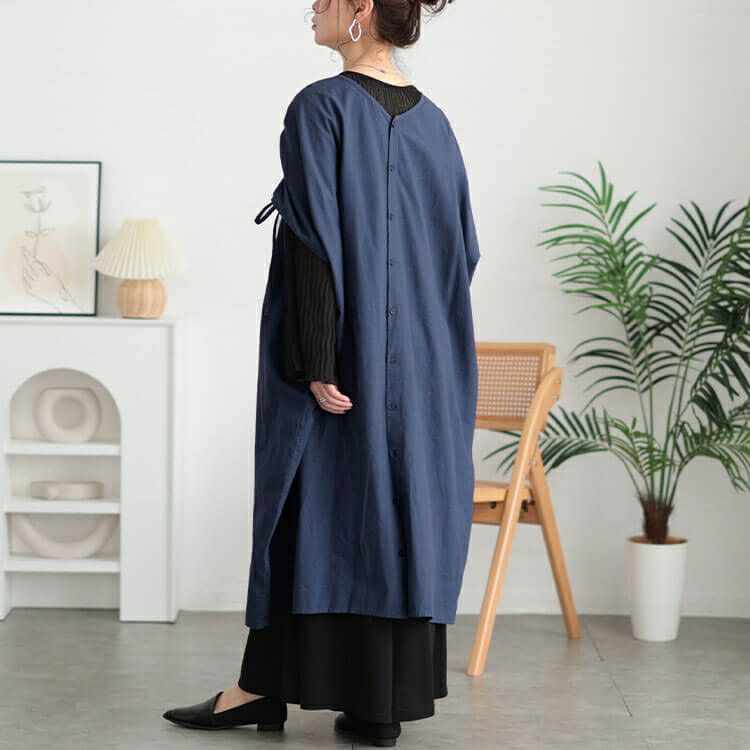 イベントセール】 大きいサイズ レディース コットンリネン肩ドロスト