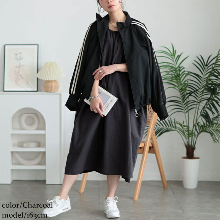 大きいサイズ レディース コットンリネン肩ドロストワンピース　fem-523