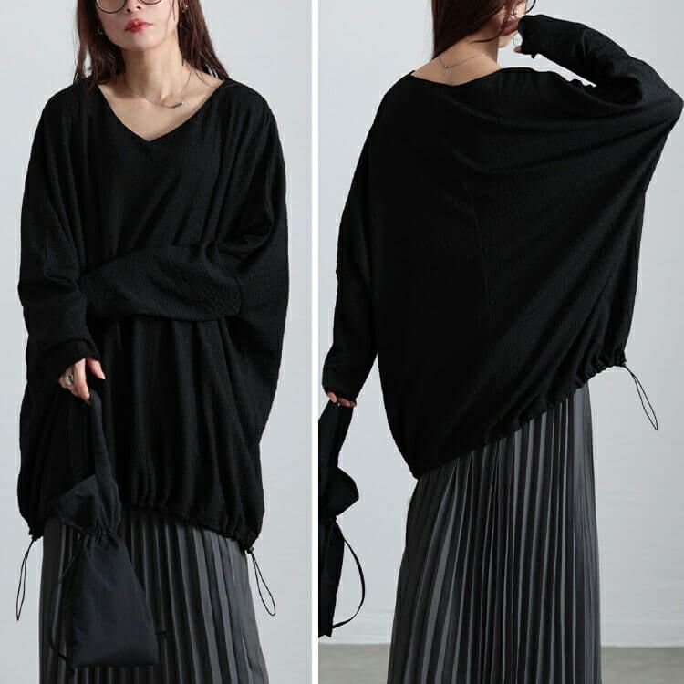 大きいサイズ レディース 裾ドロストポコポコドルマンチュニック　bai-0173