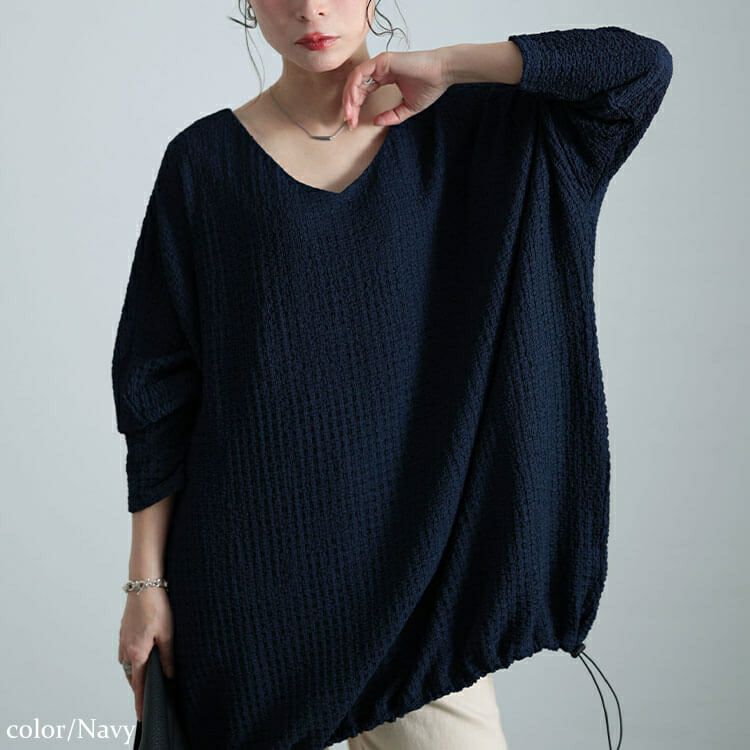 大きいサイズ レディース 裾ドロストポコポコドルマンチュニック　bai-0173