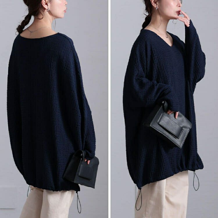 大きいサイズ レディース 裾ドロストポコポコドルマンチュニック　bai-0173