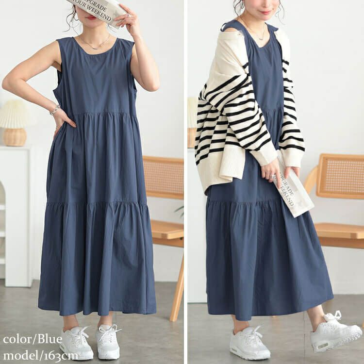 大きいサイズ レディース コットンレースアップティアードワンピース　fem-524
