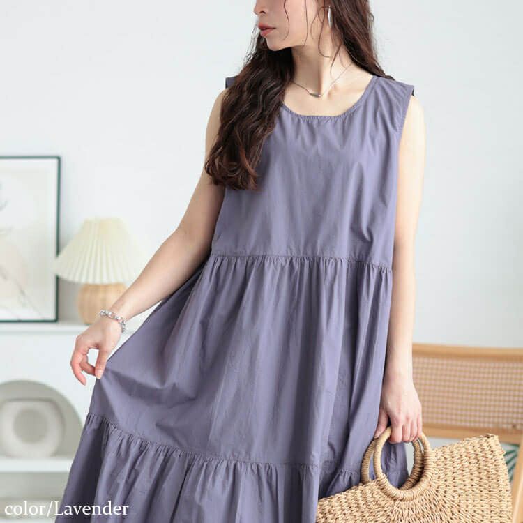 大きいサイズ レディース コットンレースアップティアードワンピース　fem-524
