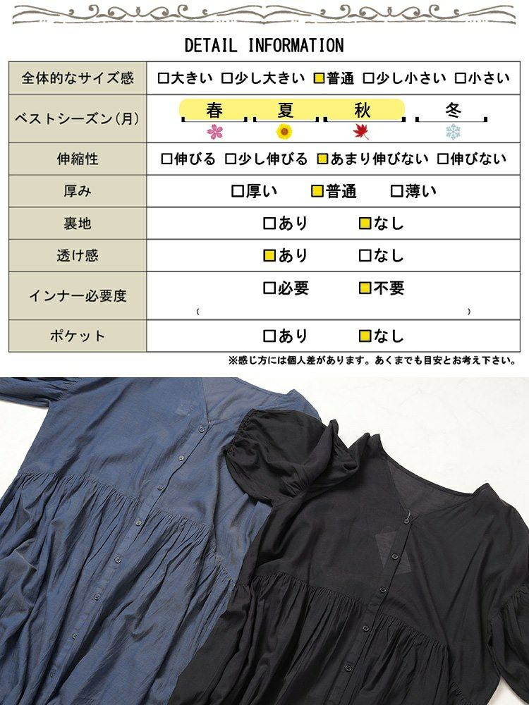 大きいサイズ レディース コットンリネンVネックギャザーワンピース　fem-526