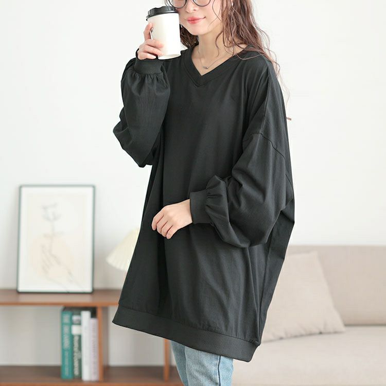 大きいサイズ レディース Vネックドルマンチュニック　bai-0177