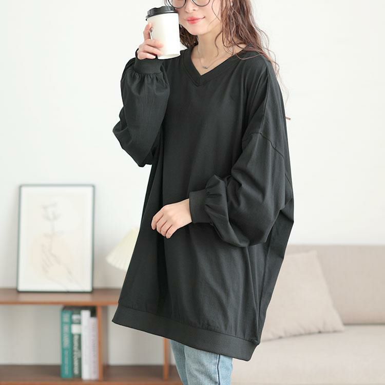 大きいサイズ レディース Vネックドルマンチュニック　bai-0177 ブラック