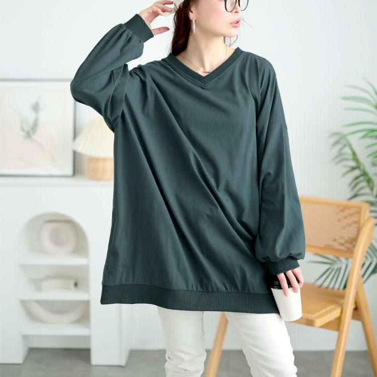 大きいサイズ レディース Vネックドルマンチュニック　bai-0177 グリーン