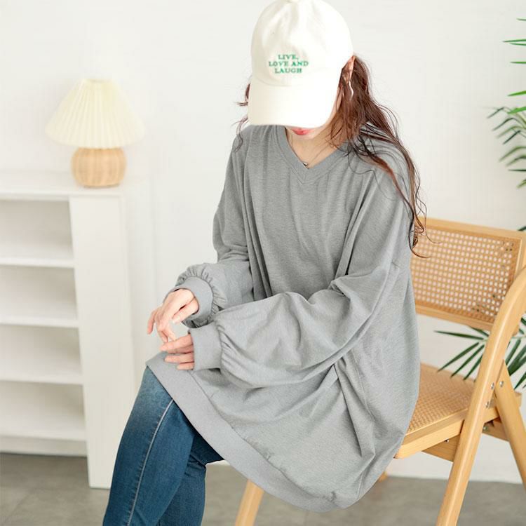 大きいサイズ レディース Vネックドルマンチュニック　bai-0177 杢グレー