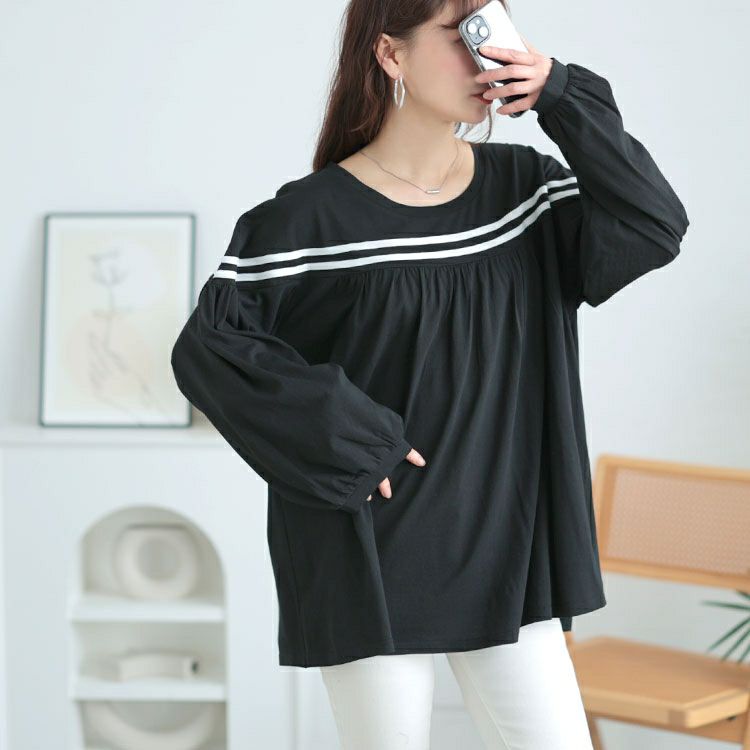 大きいサイズ レディース 配色ラインフレアプルオーバー　bai-0176