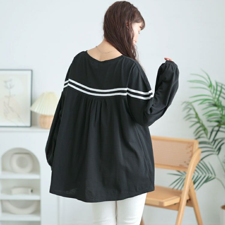 大きいサイズ レディース 配色ラインフレアプルオーバー　bai-0176