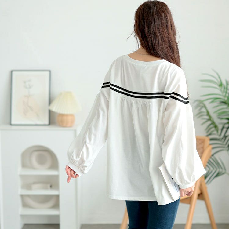 大きいサイズ レディース 配色ラインフレアプルオーバー　bai-0176