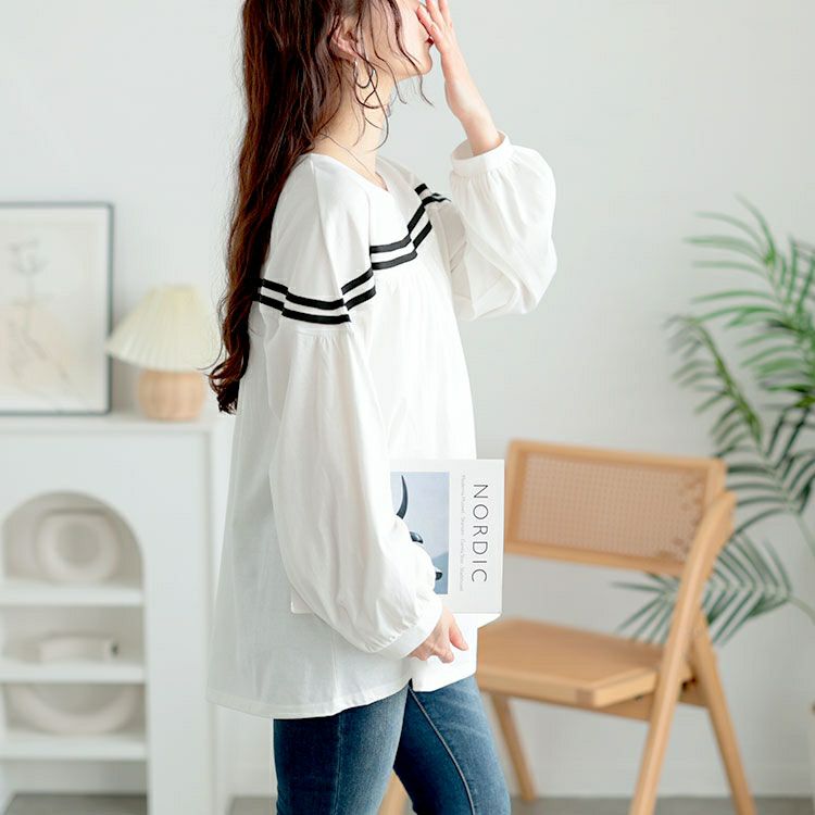 大きいサイズ レディース 配色ラインフレアプルオーバー　bai-0176