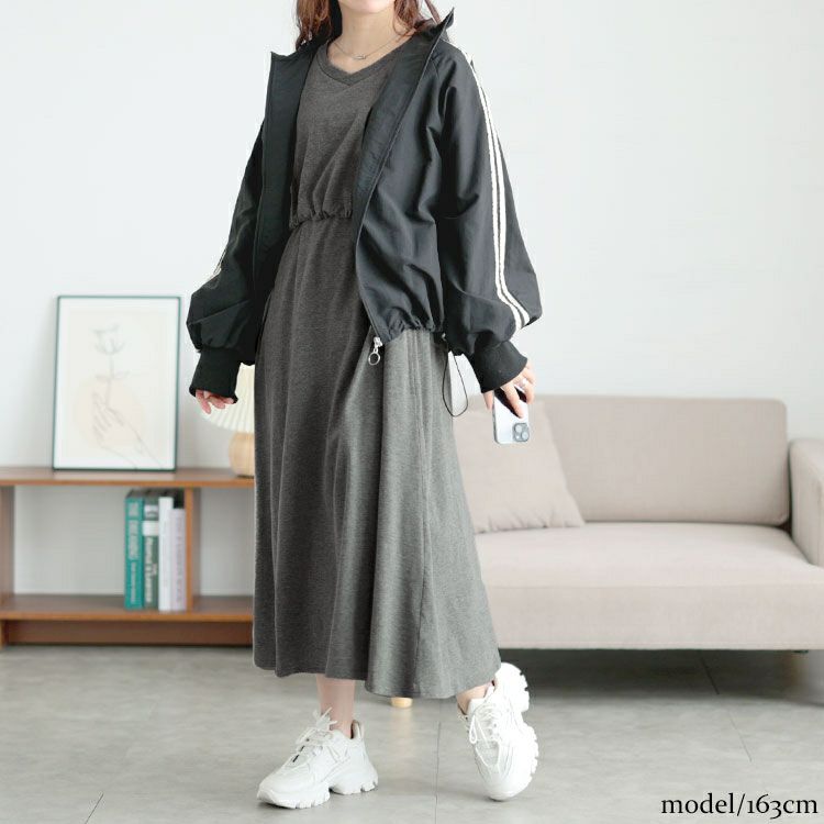 大きいサイズ レディース ドロストレイヤードワンピース　bai-0174