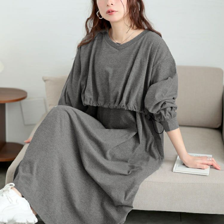 大きいサイズ レディース ドロストレイヤードワンピース　bai-0174