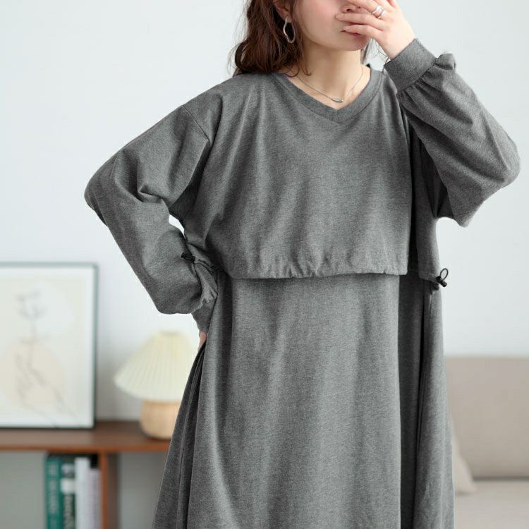 大きいサイズ レディース ドロストレイヤードワンピース　bai-0174