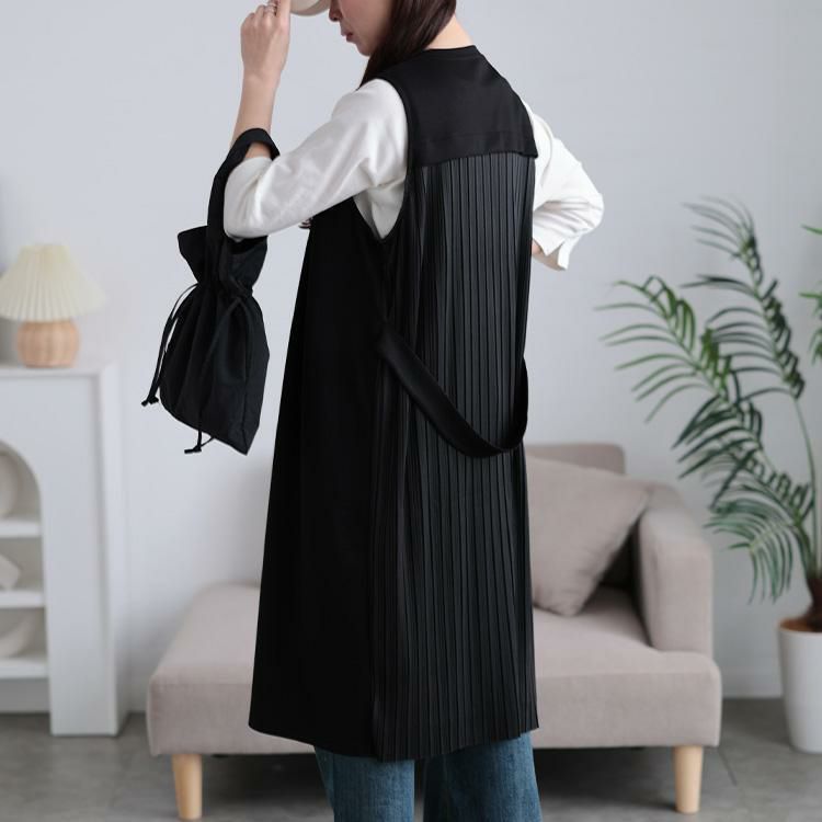 大きいサイズ レディース バックプリーツロングジレ　tog-1028 ブラック