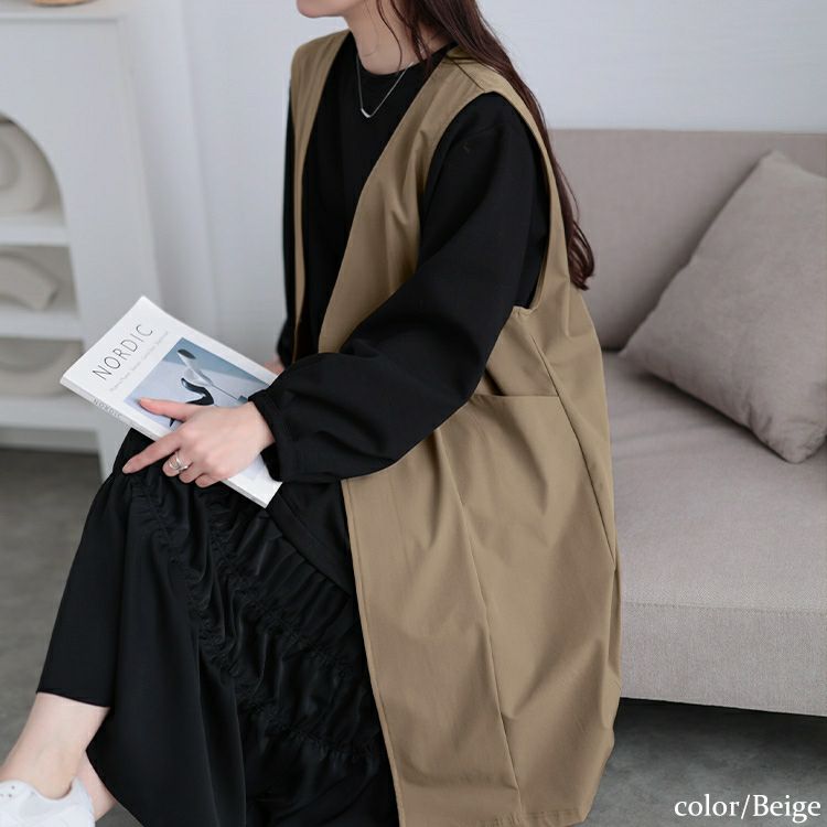 大きいサイズ レディース バックスリットノーカラーロングジレ　maru-30120