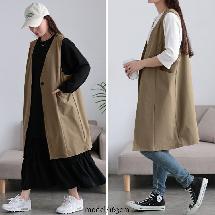 大きいサイズ レディース バックスリットノーカラーロングジレ　maru-30120