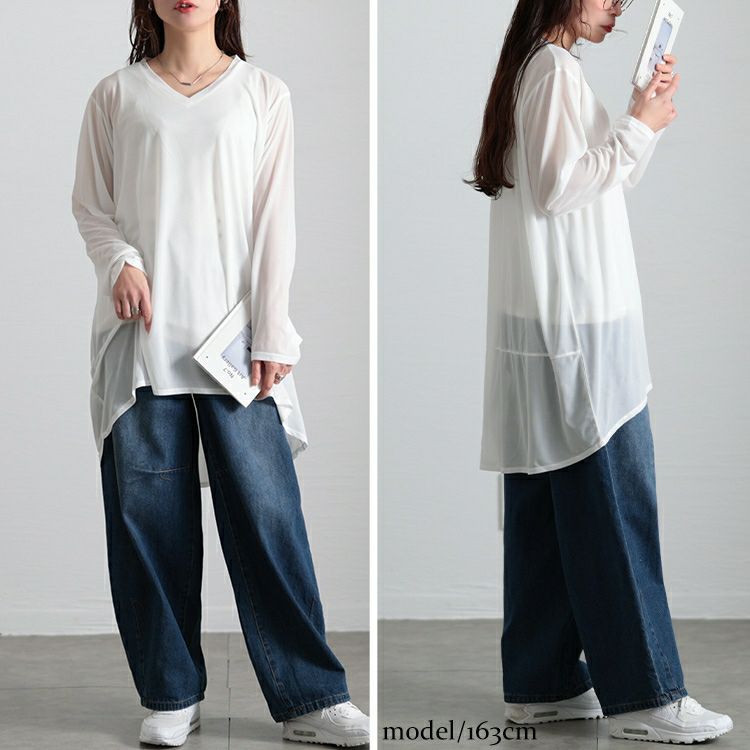 大きいサイズ レディース ストレッチカットシフォンコクーンチュニック　maru-30119 【メール便可】