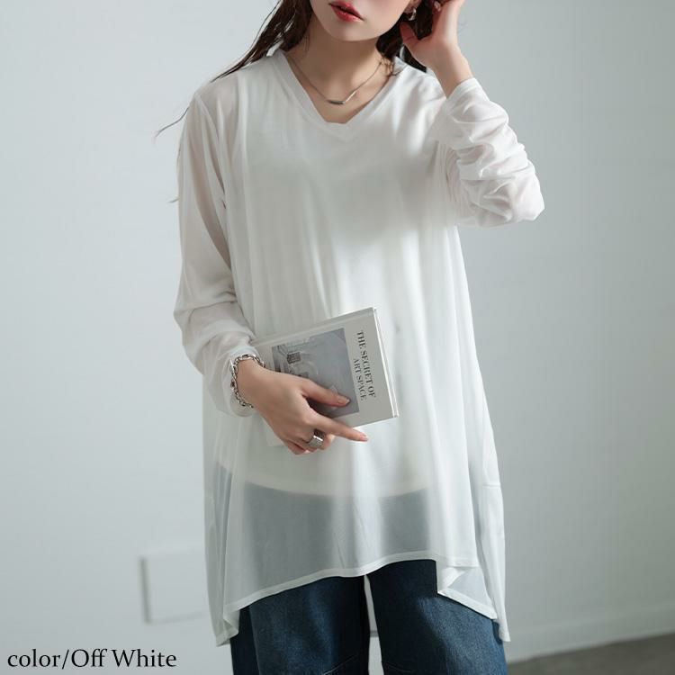 大きいサイズ レディース ストレッチカットシフォンコクーンチュニック　maru-30119 【メール便可】 オフホワイト