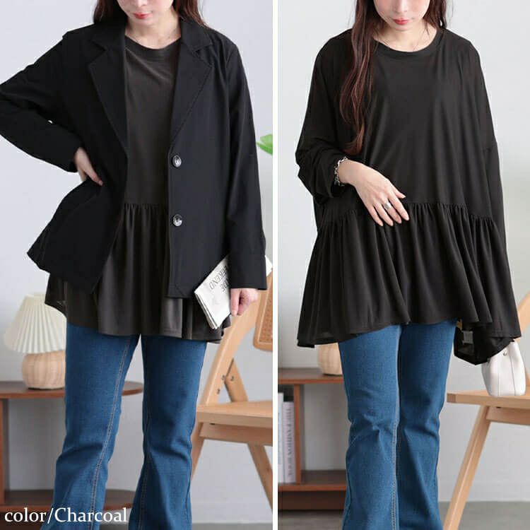 大きいサイズ レディース ストレッチカットシフォンペプラムチュニック　maru-30118 【メール便可】