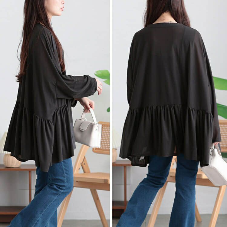 大きいサイズ レディース ストレッチカットシフォンペプラムチュニック　maru-30118 【メール便可】