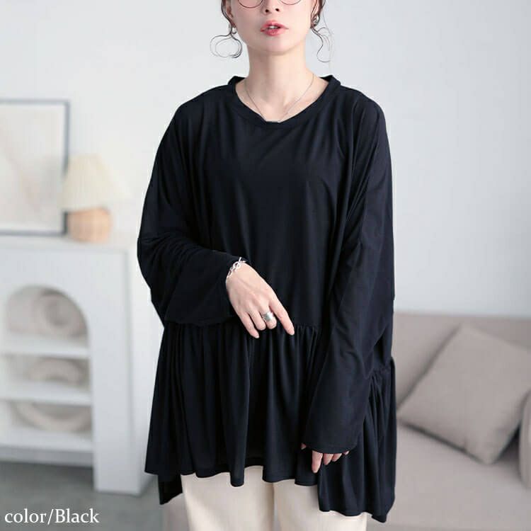 大きいサイズ レディース ストレッチカットシフォンペプラムチュニック　maru-30118 【メール便可】