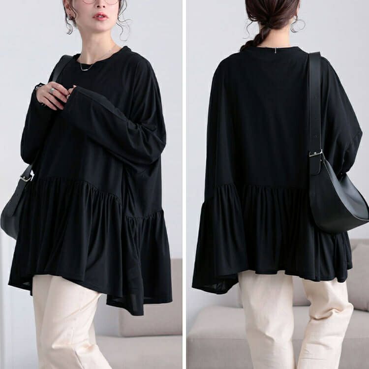 大きいサイズ レディース ストレッチカットシフォンペプラムチュニック　maru-30118 【メール便可】